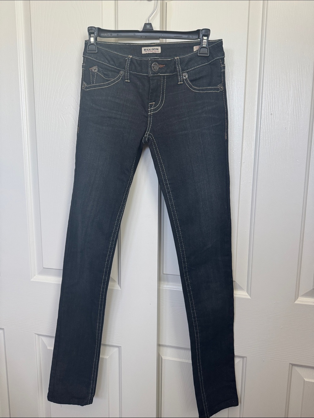 Mek  Denim Women's Skinny Jeans in Dark Indigo with Contrast Stitching